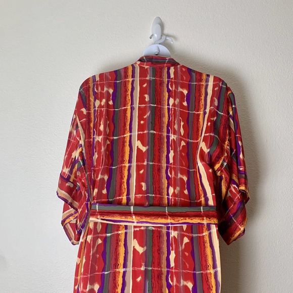 VTG R MICHAEL ALAN Women Robe Size M Kimono Retro Multicolor Belted Chiffon - Picture 7 of 11